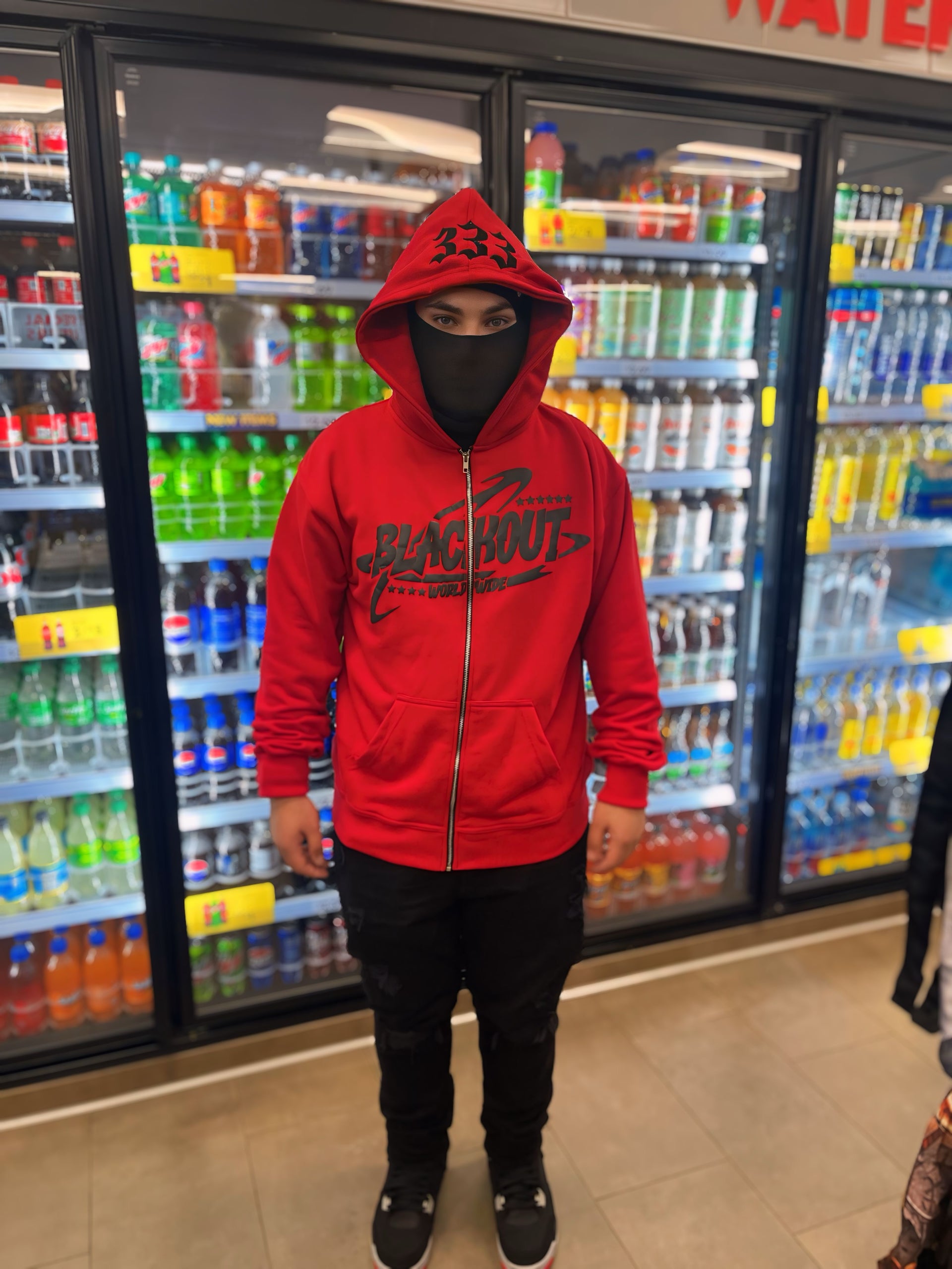 BLACKOUT PUFF PRINT ZIP-UP FIRE RED