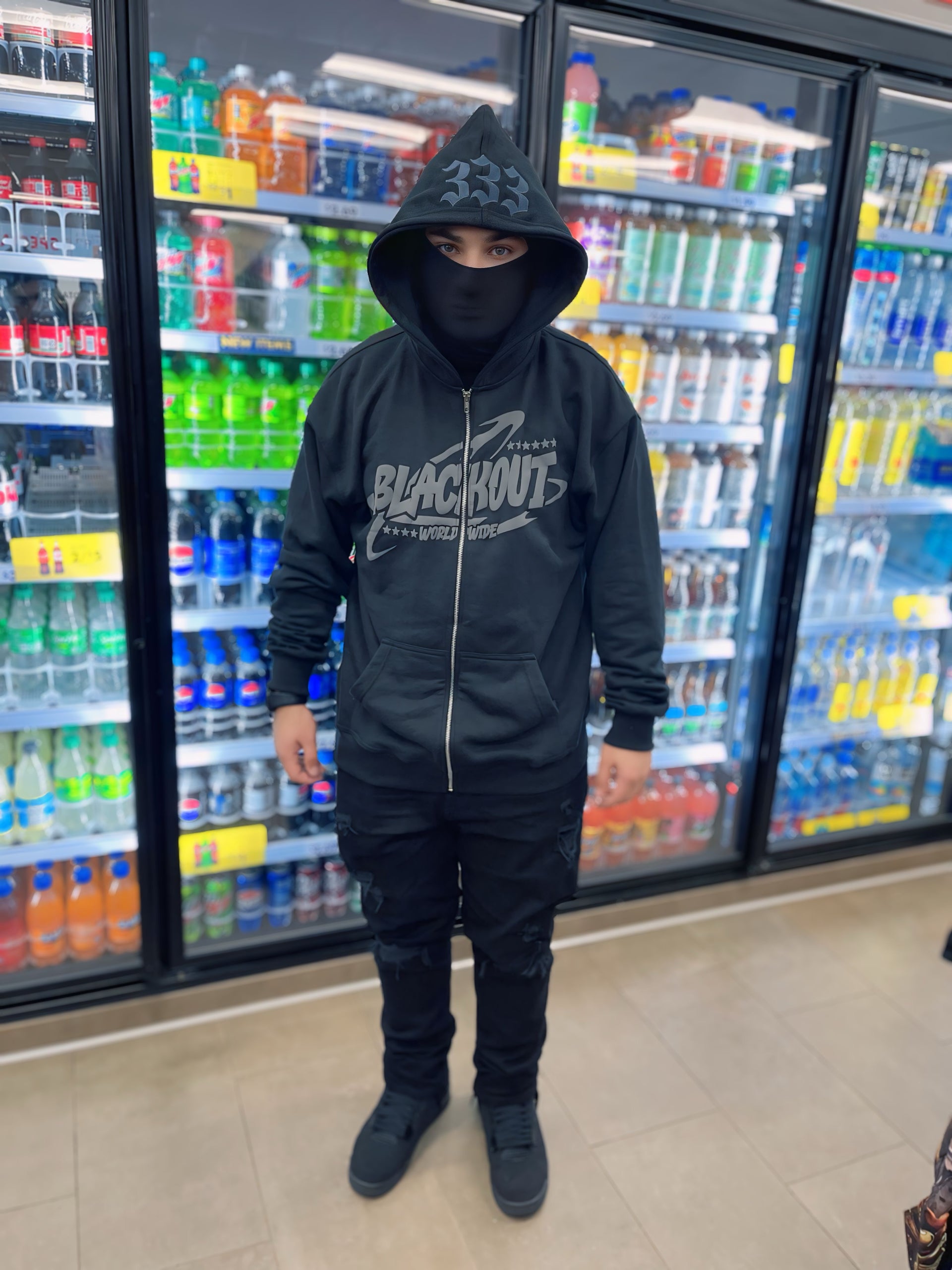 BLACKOUT PUFF PRINT ZIP-UP COAL BLACK