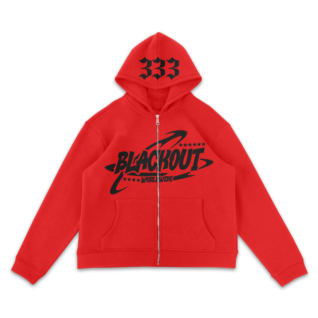 BLACKOUT PUFF PRINT ZIP-UP FIRE RED