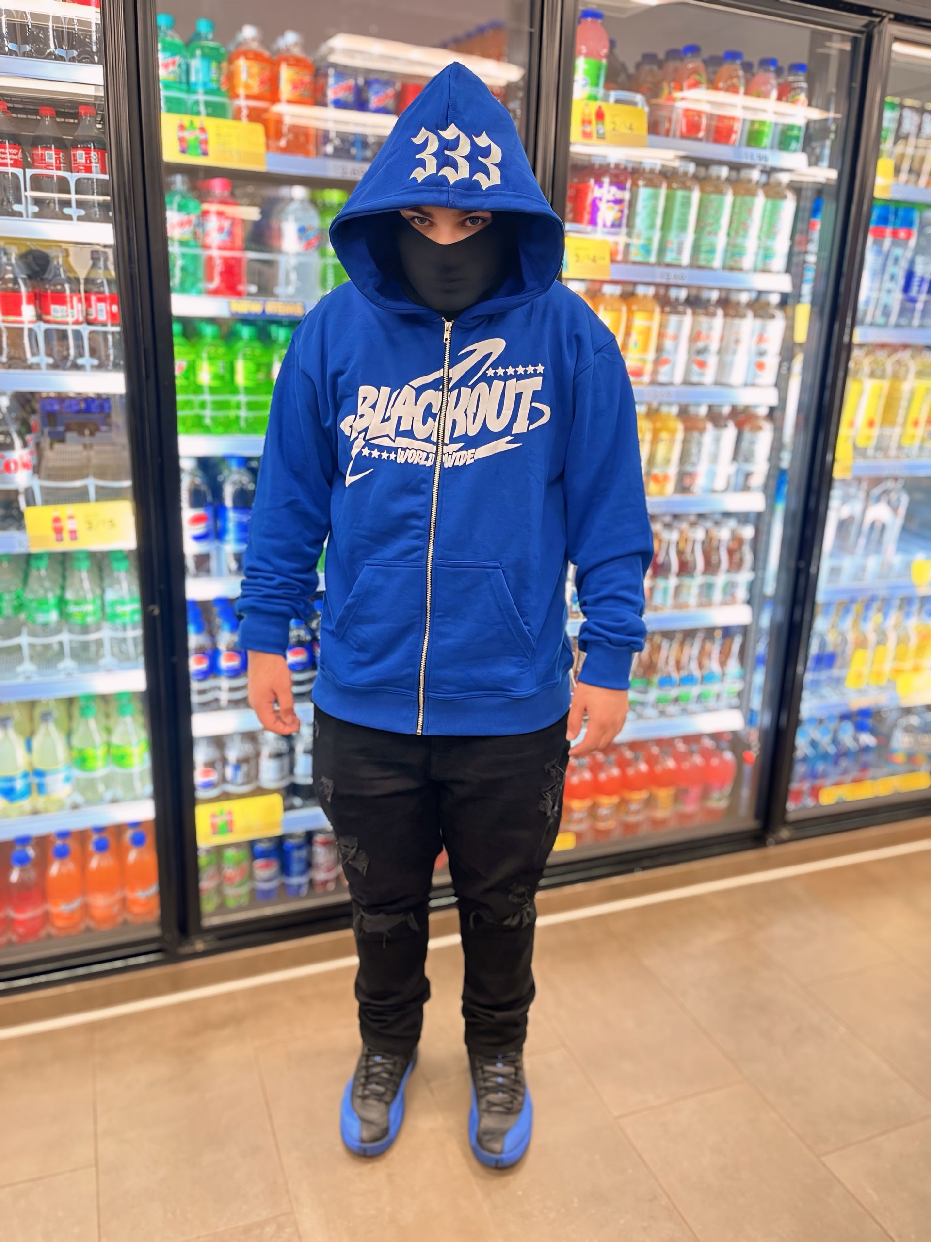 BLACKOUT PUFF PRINT ZIP-UP OCEAN BLUE