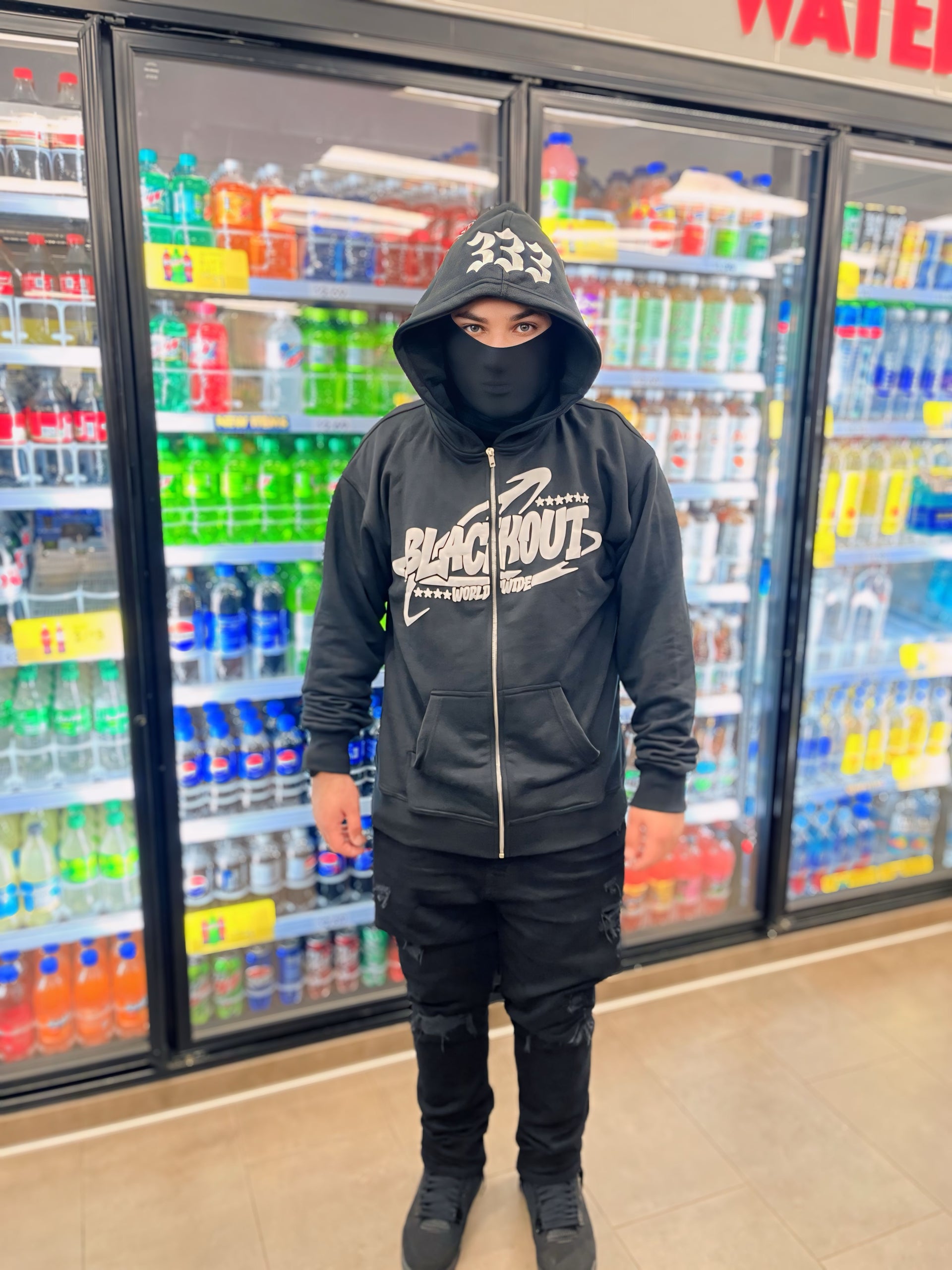 BLACKOUT PUFF PRINT ZIP-UP PANDA WHITE