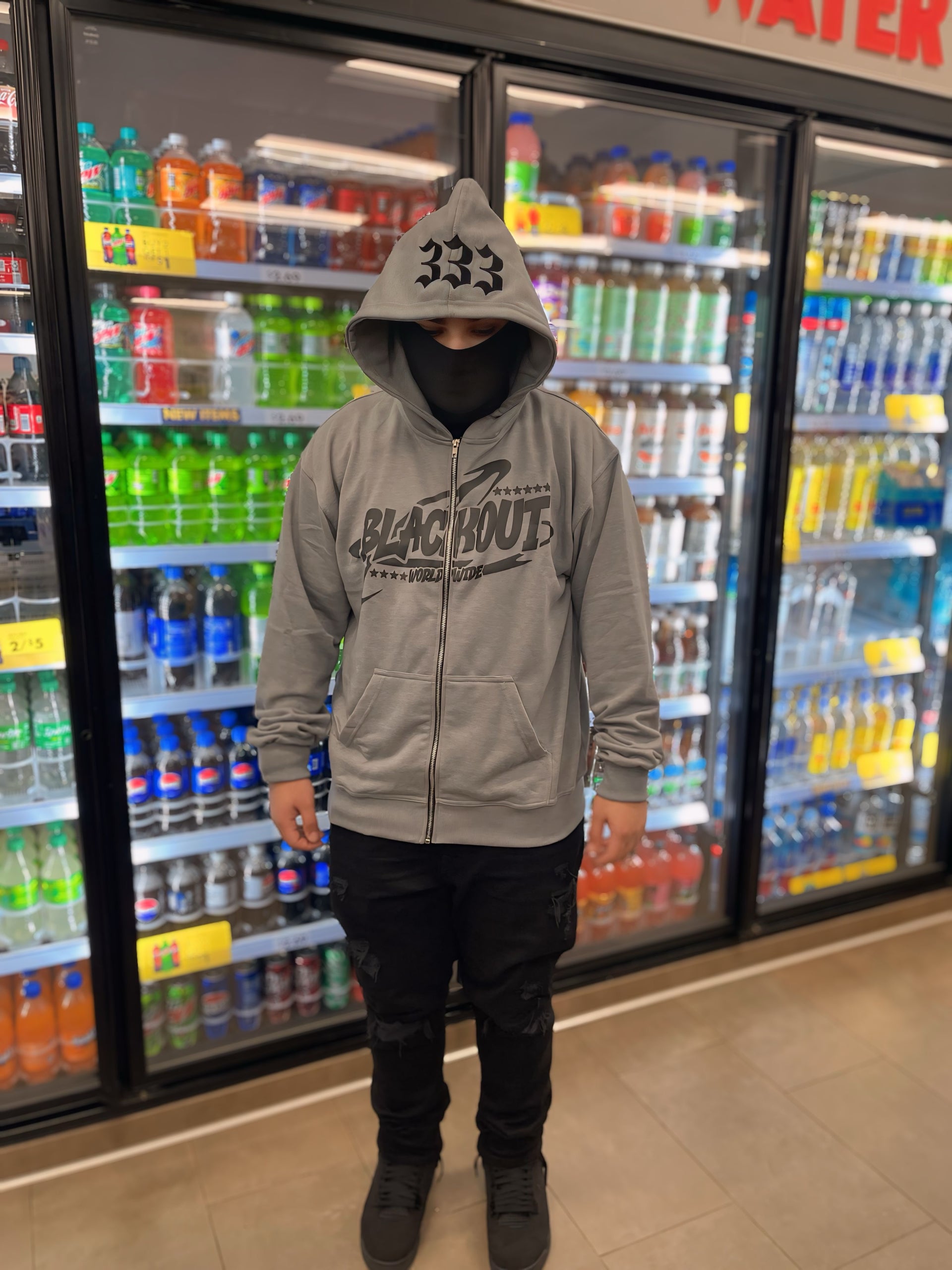 BLACKOUT PUFF PRINT ZIP-UP SMOKE GREY